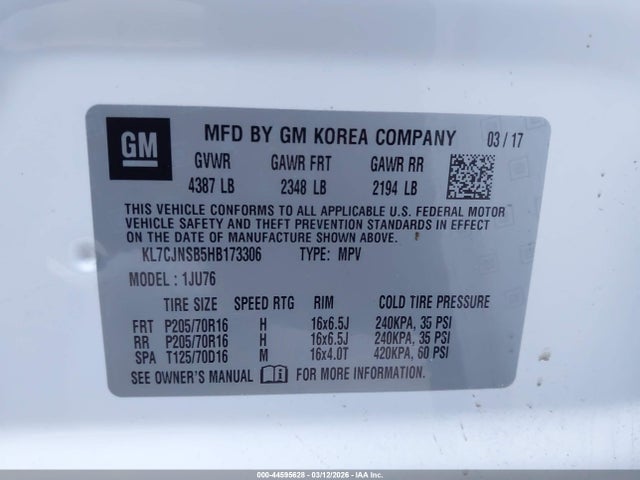 Chevrolet TRAX LS 2017 KL7CJNSB5HB173306 Image 9