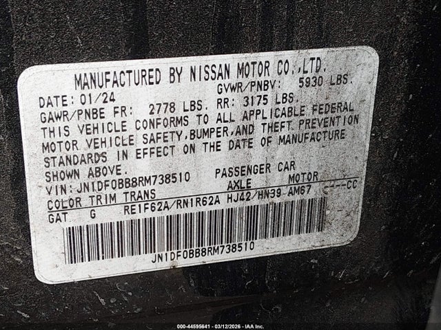 44595641 :رقم المزاد ، JN1DF0BB8RM738510 vin ، 2024 Nissan Ariya Evolve+ مزاد بيع