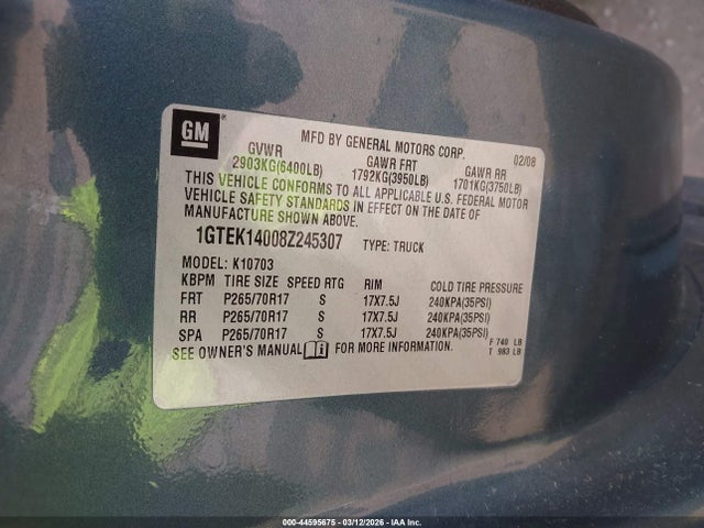 2008 GMC SIERRA 1500 1GTEK14008Z245307 Photo 8