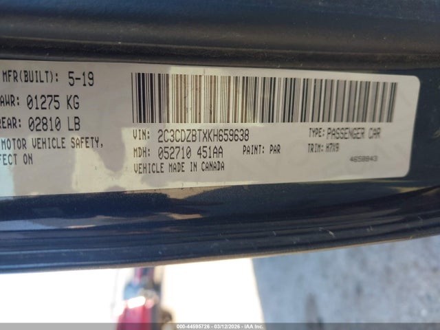 2019 Dodge Challenger R/t მანქანა იყიდება აუქციონზე, vin: 2C3CDZBTXKH659638, აუქციონის ნომერი: 44595726