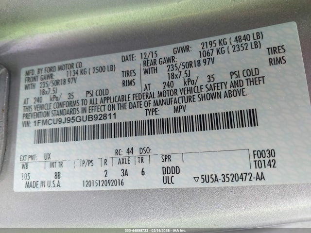 Ford Escape Titanium 2016 1FMCU9J95GUB92811 Image 9
