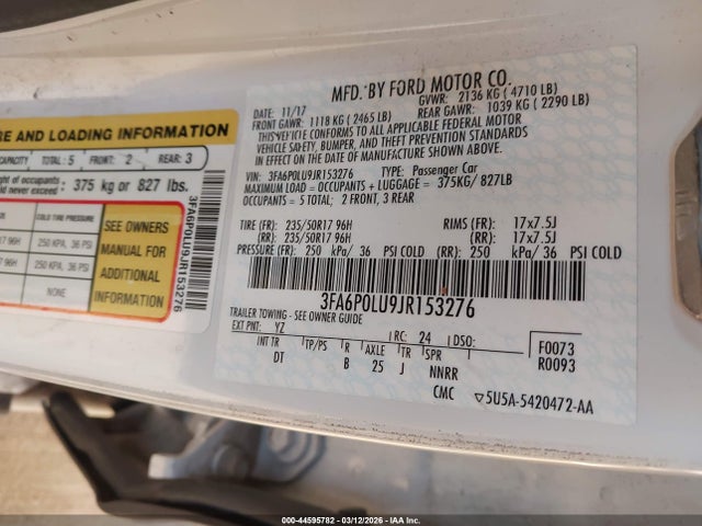Ford Fusion Hybrid Se 2018 3FA6P0LU9JR153276 Image 9