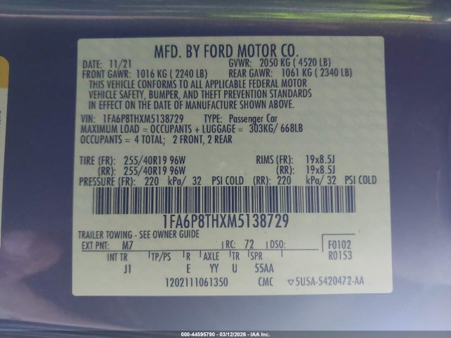 Ford Mustang Ecoboost Premium Fastback 2021 1FA6P8THXM5138729 Image 9