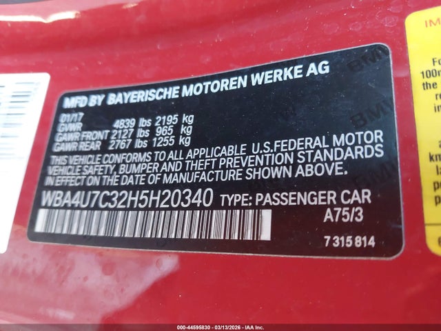 Продаж на аукціоні авто 2017 Bmw 430i, vin: WBA4U7C32H5H20340, номер лоту: 44595830