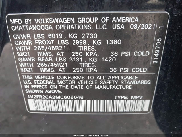 2021 VOLKSWAGEN ATLAS 1V2FR2CA2MC606046 Photo 8