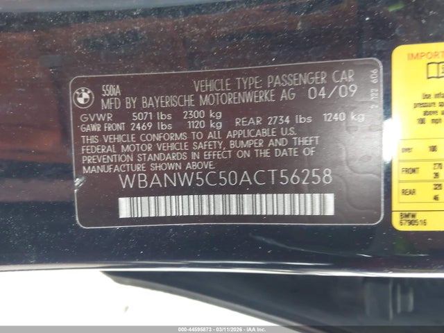 2010 BMW 550I WBANW5C50ACT56258 Photo 8
