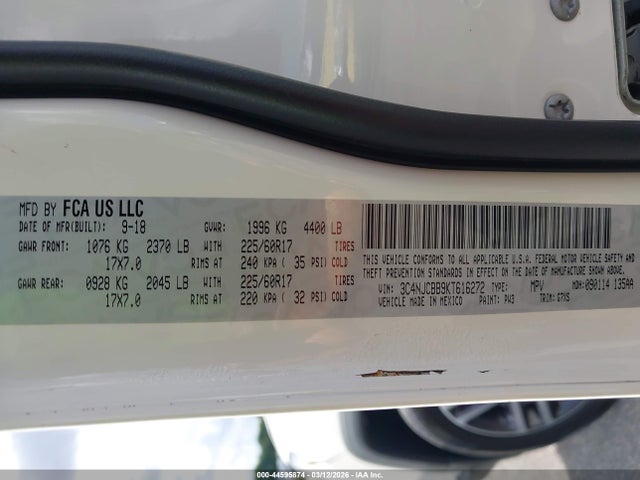 Продажа на аукционе авто 2019 Jeep Compass Sun And Wheel Fwd, vin: 3C4NJCBB9KT616272, номер лота: 44595874