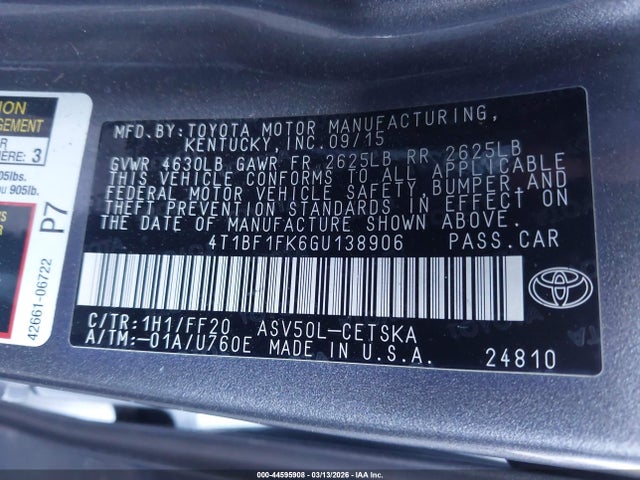 Toyota CAMRY SE 2016 4T1BF1FK6GU138906 Image 9