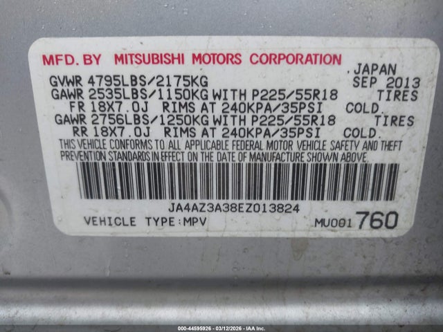2014 MITSUBISHI OUTLANDER JA4AZ3A38EZ013824 Photo 8