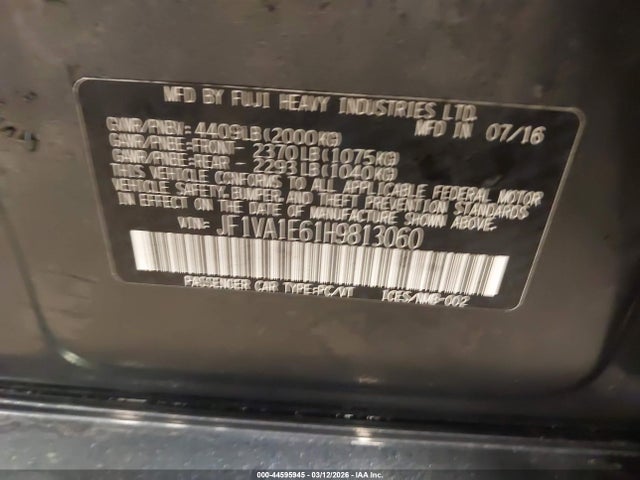 Aukcja sprzedaży 2017 Subaru Wrx Premium, vin: JF1VA1E61H9813060, numer aukcji: 44595945