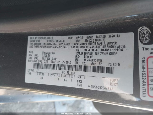 Ford FIESTA SE 2018 3FADP4EJ8JM111194 Image 9
