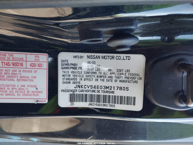 44596024 :رقم المزاد ، JNKCV54E03M217805 vin ، 2003 Infiniti G35 Base W/leather مزاد بيع