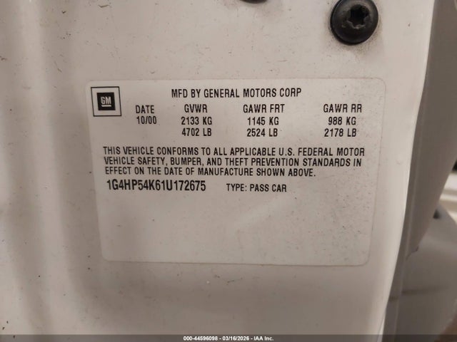 2001 Buick Lesabre Custom მანქანა იყიდება აუქციონზე, vin: 1G4HP54K61U172675, აუქციონის ნომერი: 44596098