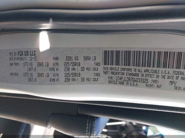 1C4PJLDB7GW233325 Jeep Cherokee Limited