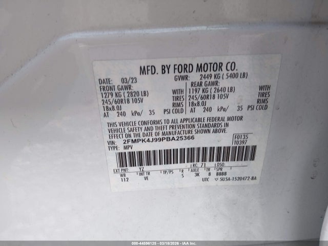 Aukcja sprzedaży 2023 Ford Edge Sel, vin: 2FMPK4J99PBA25366, numer aukcji: 44596125