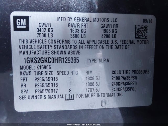 Продажа на аукционе авто 2017 Gmc Yukon Xl Slt, vin: 1GKS2GKC0HR129385, номер лота: 44596127