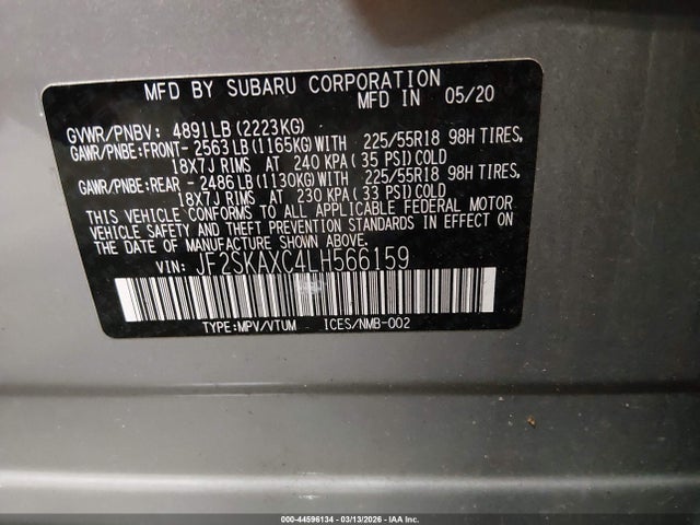 Aukcja sprzedaży 2020 Subaru Forester Touring, vin: JF2SKAXC4LH566159, numer aukcji: 44596134
