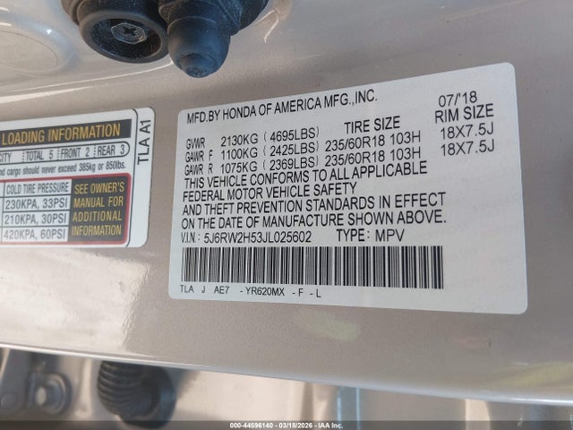 Honda CR-V EX 2018 5J6RW2H53JL025602 Image 9