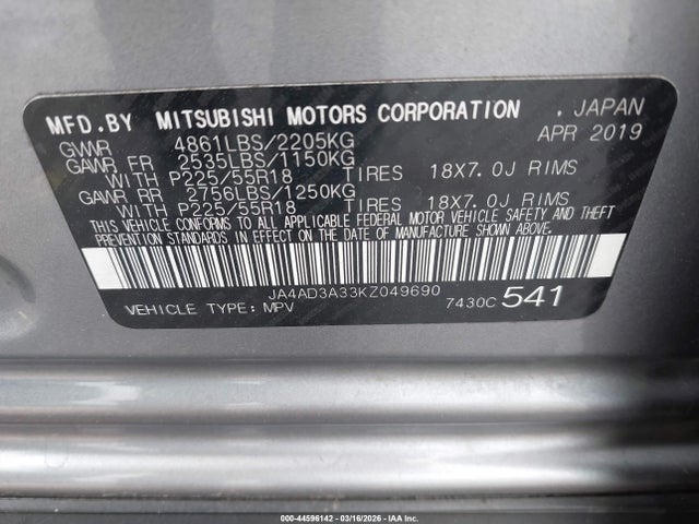 2019 MITSUBISHI OUTLANDER JA4AD3A33KZ049690 Photo 8