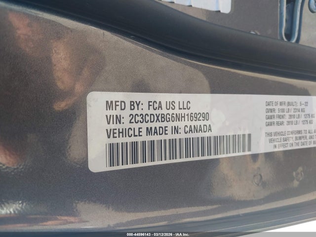 Продажа на аукционе авто 2022 Dodge Charger Sxt Rwd, vin: 2C3CDXBG6NH169290, номер лота: 44596143