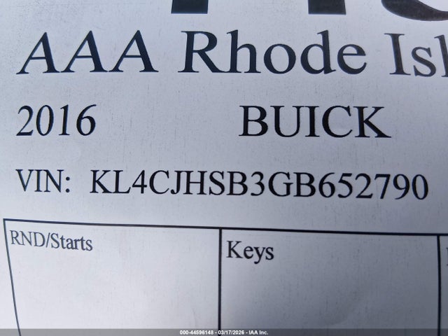 44596148 :رقم المزاد ، KL4CJHSB3GB652790 vin ، 2016 Buick Encore Premium مزاد بيع