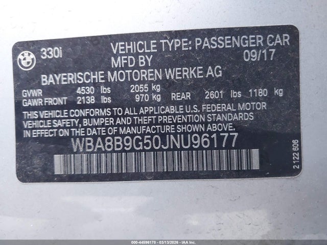 Aukcja sprzedaży 2018 Bmw 330i, vin: WBA8B9G50JNU96177, numer aukcji: 44596170