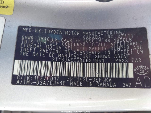 2011 TOYOTA COROLLA 2T1BU4EE5BC651951 Photo 8
