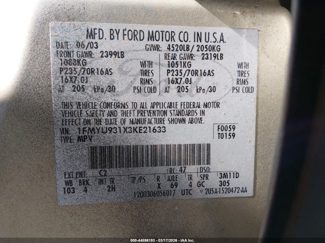 2003 FORD ESCAPE 1FMYU931X3KE21633 Photo 8