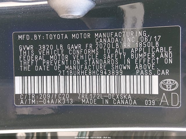 Toyota COROLLA SE 2017 2T1BURHE8HC943899 Image 9