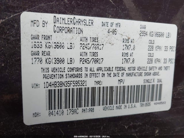 2005 DODGE DURANGO 1D4HB38N35F595321 Photo 8