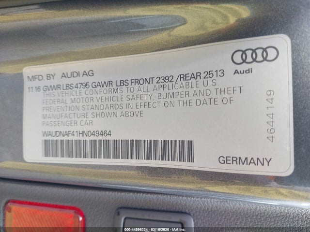WAUDNAF41HN049464 Audi A4 2.0t Season Of Audi Premium