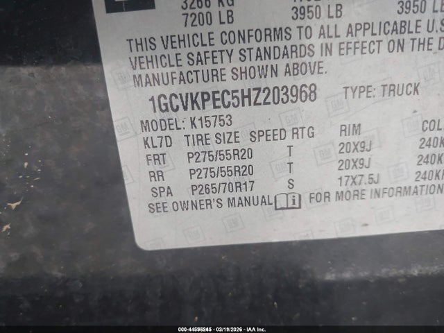 1GCVKPEC5HZ203968 Chevrolet Silverado 1500 Custom