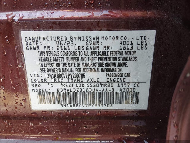 Продаж на аукціоні авто 2023 Nissan Sentra Sv Xtronic Cvt, vin: 3N1AB8CV7PY299705, номер лоту: 44596258
