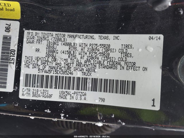 Aukcja sprzedaży 2014 Toyota Tundra 1794 5.7l V8, vin: 5TFAW5F15EX385246, numer aukcji: 44596275