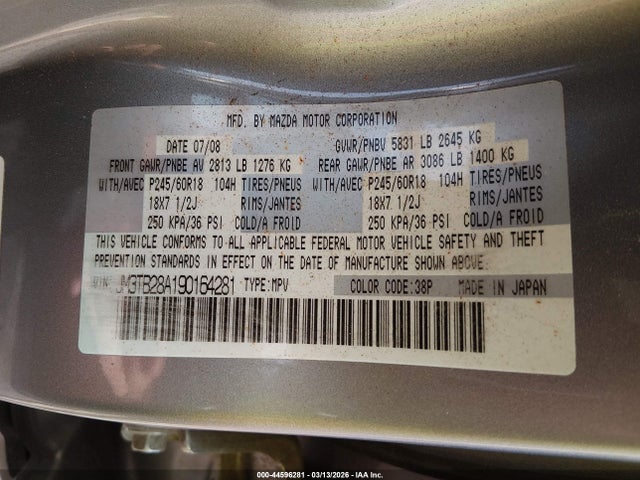 Aukcja sprzedaży 2009 Mazda Cx-9 Sport, vin: JM3TB28A190164281, numer aukcji: 44596281