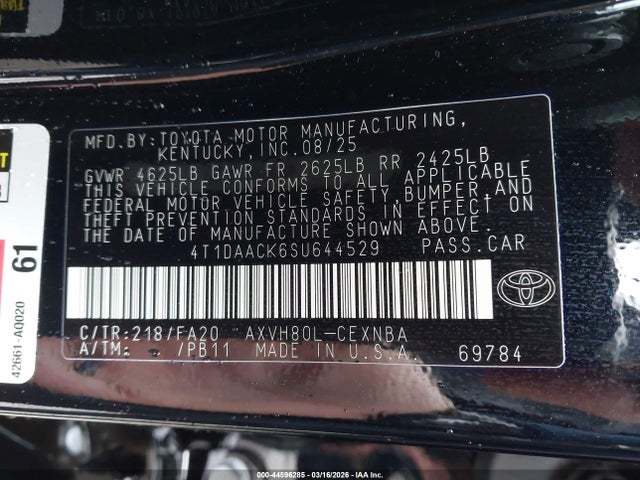 2025 TOYOTA CAMRY 4T1DAACK6SU644529 Photo 8