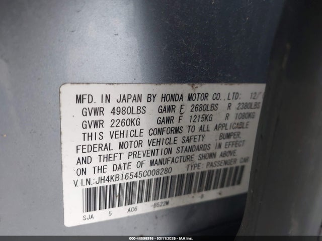 Продажа на аукционе авто 2005 Acura Rl 3.5, vin: JH4KB16545C008280, номер лота: 44596316