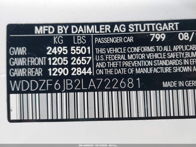 Aukcja sprzedaży 2020 Mercedes-benz E 450 4matic, vin: WDDZF6JB2LA722681, numer aukcji: 44596335