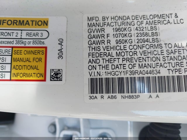 Продажа на аукционе авто 2024 Honda Accord Ex, vin: 1HGCY1F39RA044634, номер лота: 44596348