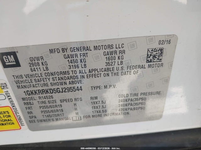 Продажа на аукционе авто 2016 Gmc Acadia Slt-1, vin: 1GKKRRKD5GJ295544, номер лота: 44596356