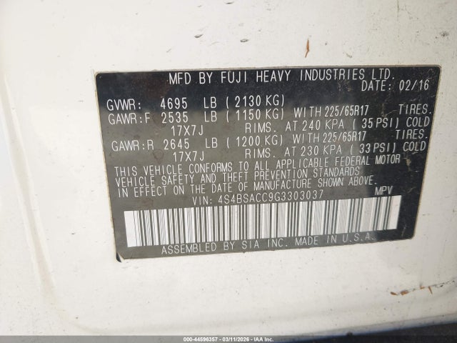 4S4BSACC9G3303037 Subaru Outback 2.5i Premium