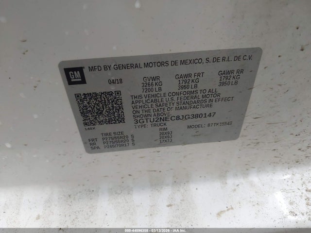 Aukcja sprzedaży 2018 Gmc Sierra 1500 Slt, vin: 3GTU2NEC8JG380147, numer aukcji: 44596358