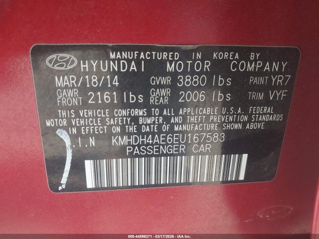 KMHDH4AE6EU167583 Hyundai ELANTRA SE