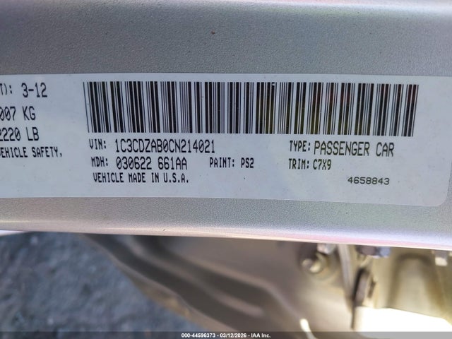 Aukcja sprzedaży 2012 Dodge Avenger Se, vin: 1C3CDZAB0CN214021, numer aukcji: 44596373