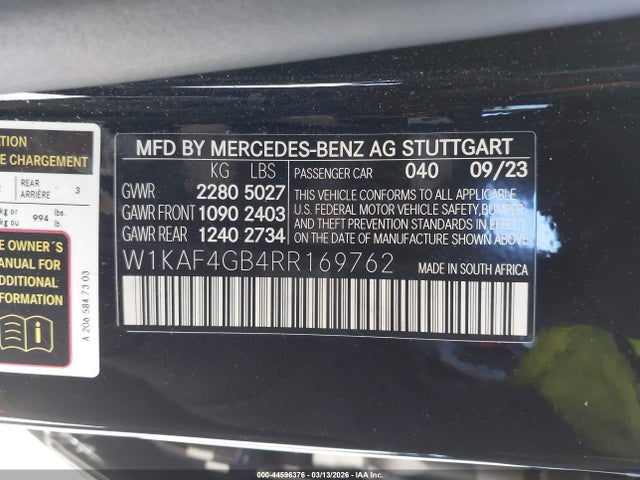 W1KAF4GB4RR169762 Mercedes-Benz C 300