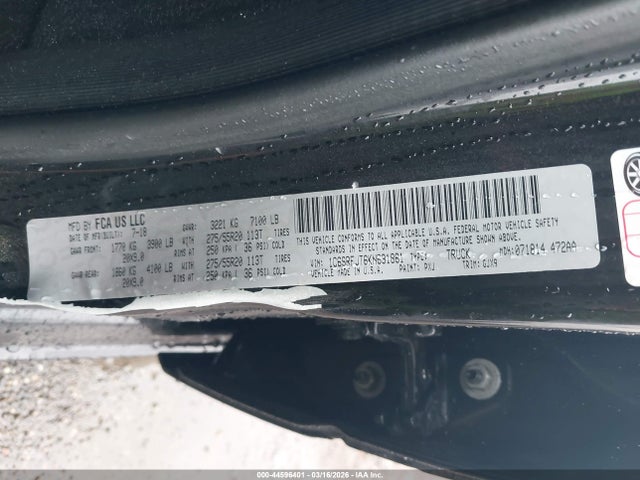 44596401 :رقم المزاد ، 1C6SRFJT6KN631861 vin ، 2019 Ram 1500 Laramie  4x4 5'7 Box مزاد بيع