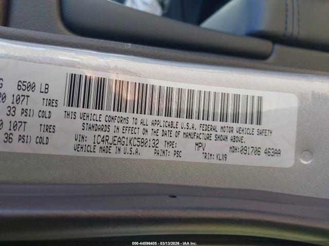 2019 JEEP GRAND CHEROKEE 1C4RJEAG1KC580132 Photo 8