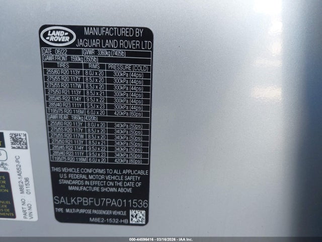 SALKPBFU7PA011536 Land Rover Range Rover P400 Se