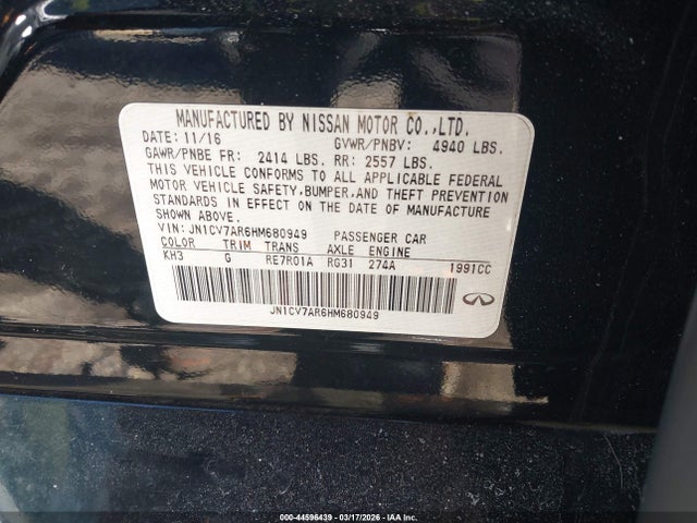 Продаж на аукціоні авто 2017 Infiniti Q50 2.0t Premium, vin: JN1CV7AR6HM680949, номер лоту: 44596439