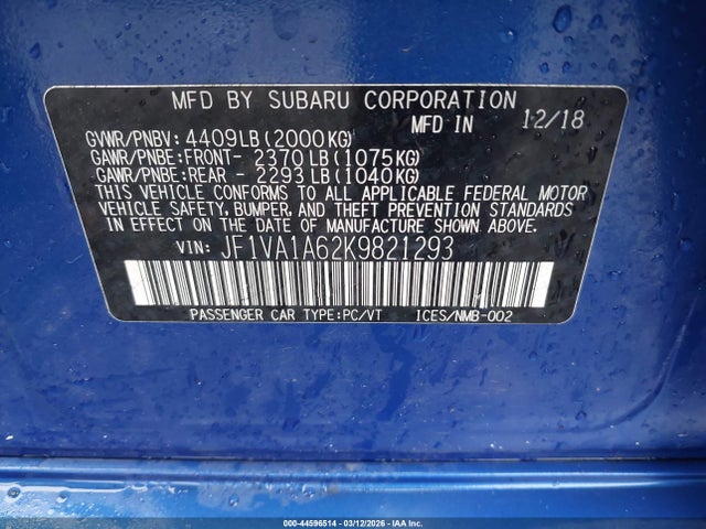 JF1VA1A62K9821293 Subaru WRX
